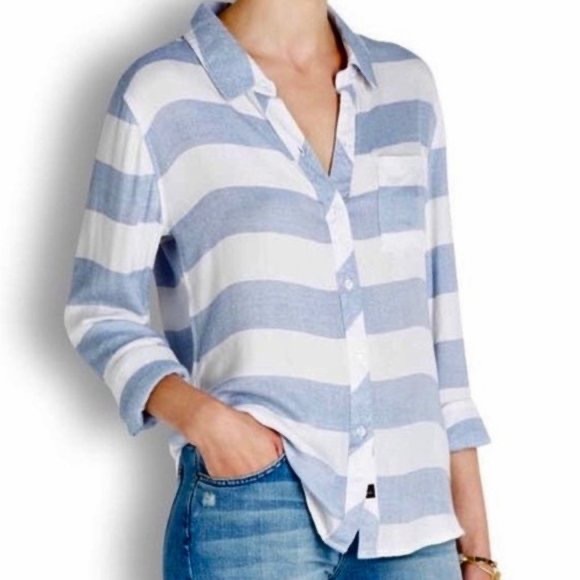 RAILS Blue/White Striped Flannel Button Down Short Set - Picture 1 of 7